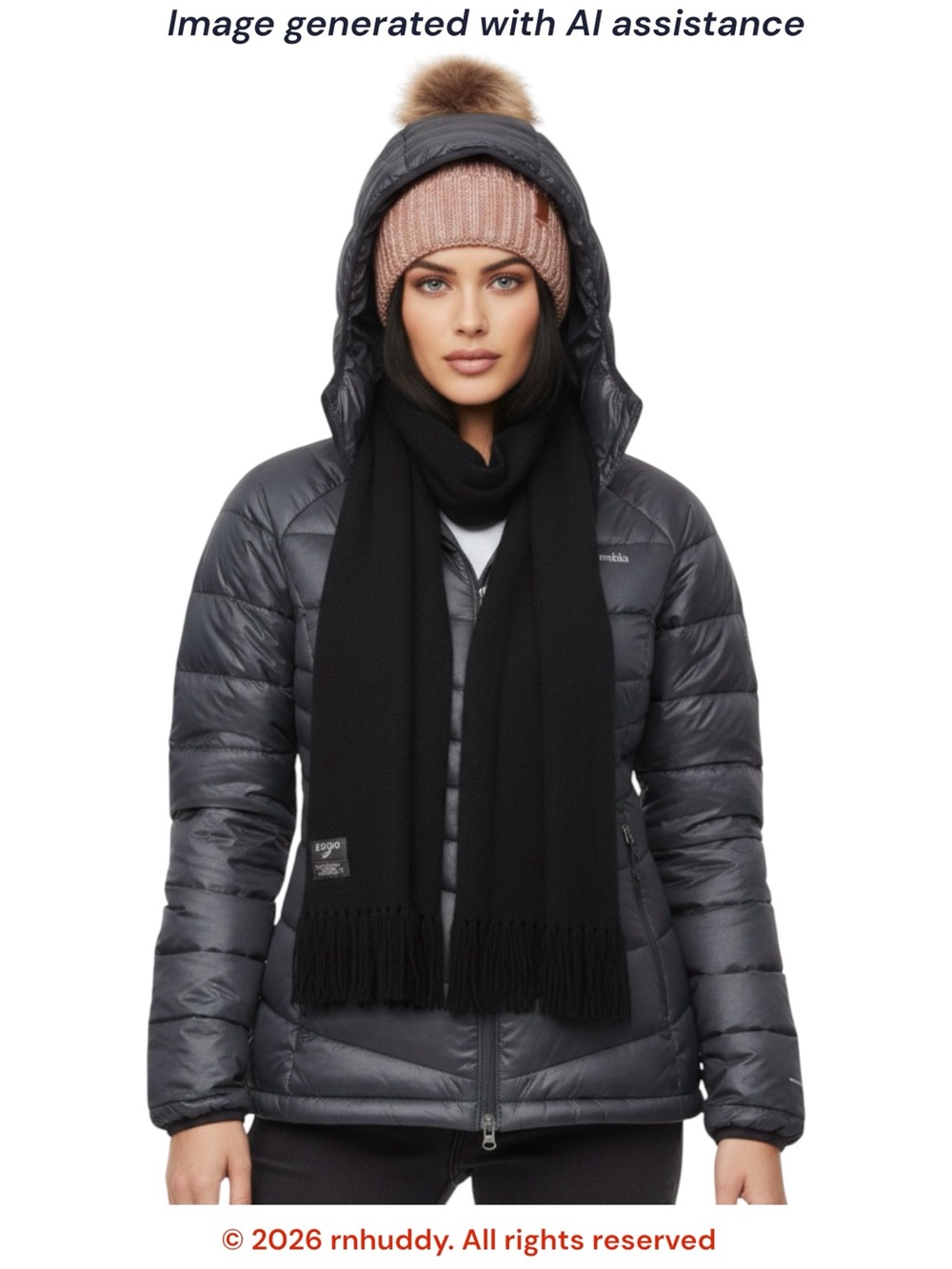 ECHO soft black fringe scarf